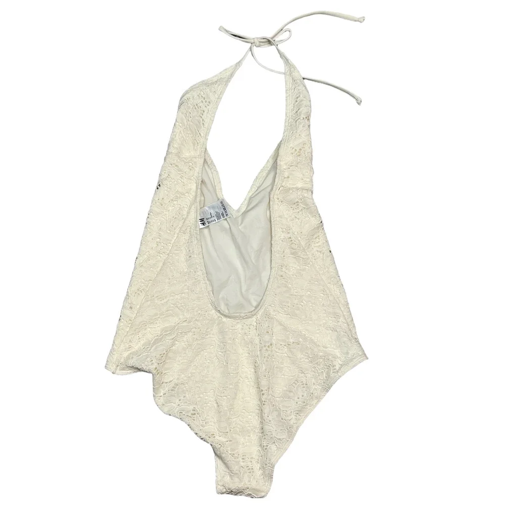 H&M Cream Lace Halter One Piece Swimsuit Size 12